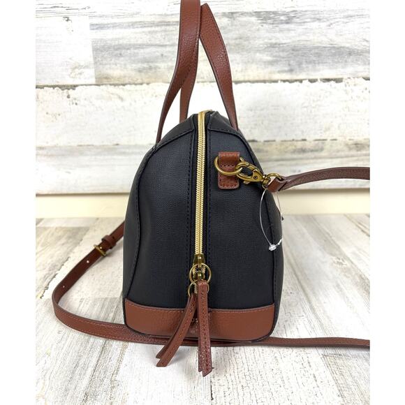 Fossil Women’s Black Tan Sydney Vegan Leather Top Zip Handle Crossbody Bag NEW - Picture 3 of 10